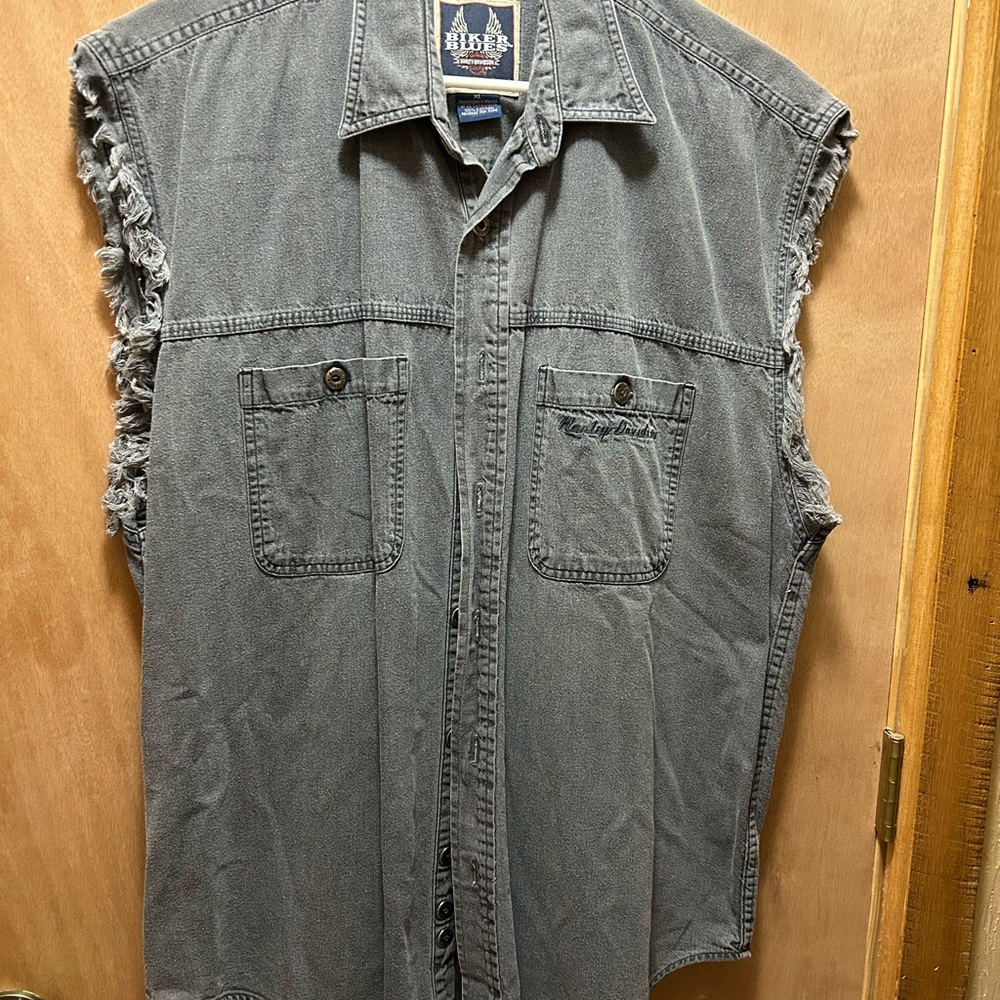 Harley-Davidson Sleeveless Dark Grey Denim Shirt